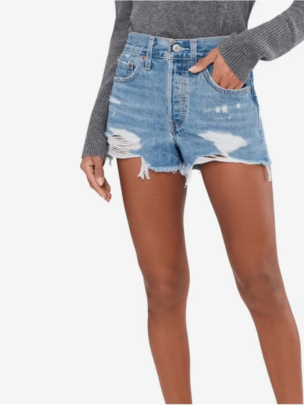Levi's 501 Light Blue Distressed High-Rise Jean Shorts